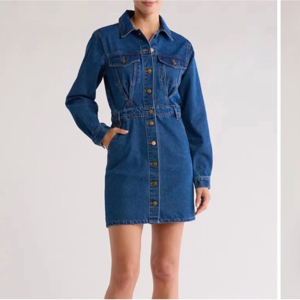 Vigoss Women's Blue Denim Button Front Mini Dress Long Sleeve Size Medium NWT
